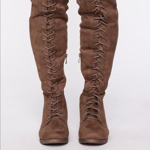 Fashion Nova’s Tall Talk Flat Boot - Taupe